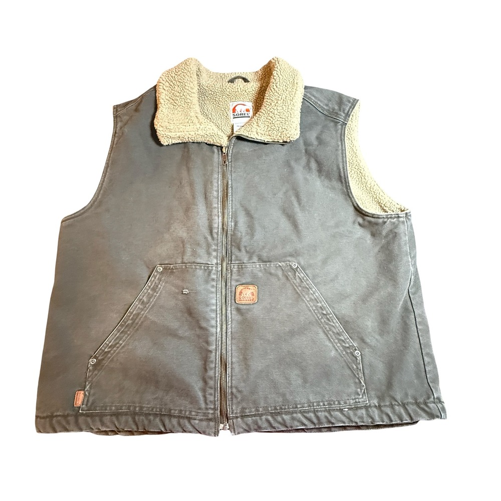 Sorel Mens XXL Duck Canvas‎ Sherpa Lined Workwear Vest Gorpcorp Military Green